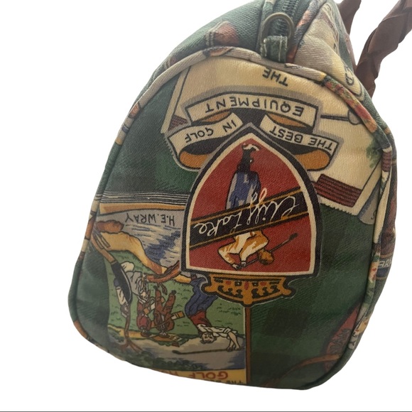 Vtg Nordic House Design Novelty Golf Theme Braided Leather Handles Trim SATCHEL - Picture 9 of 13